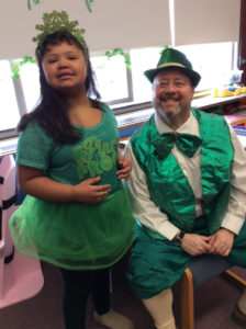 Leprechaun visit with students.