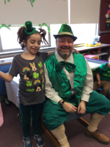 Leprechaun visit with students.